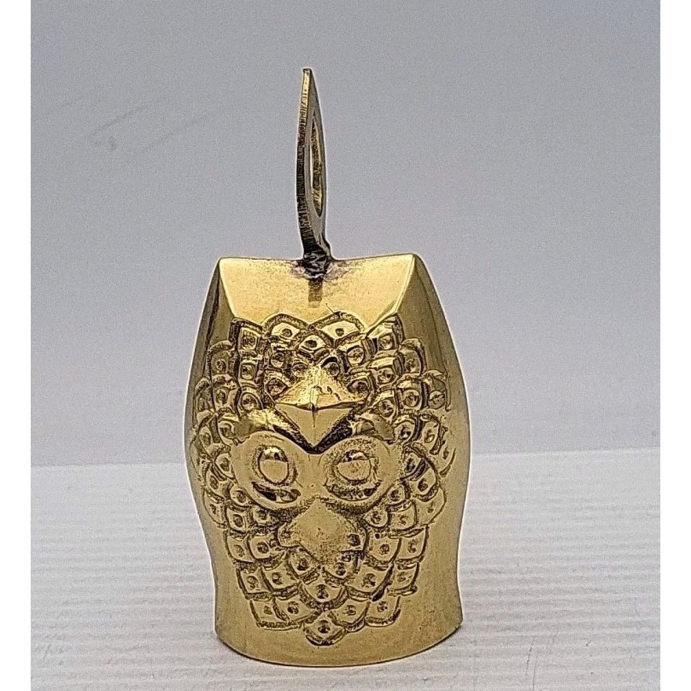 Vintage Brass Owl Bell Gold Decorative Figurine Small Antique Bird Home Decor